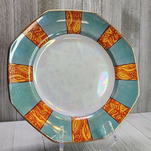 Noritake Hand Painted Octagon Dinner Plate Gold Rim 8'' Made in Japan - Picture 2 of 7